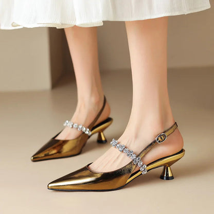 Sienna | Women's Crystal Strap Slingback Heels Pointed Toe Pumps