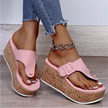 Isla | Women's Cork Wedge Flip Flop Sandals with Bow Detail