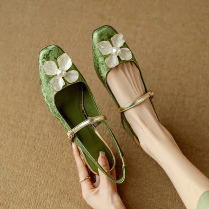 Women's Floral Mary Jane Block Heel Pumps
