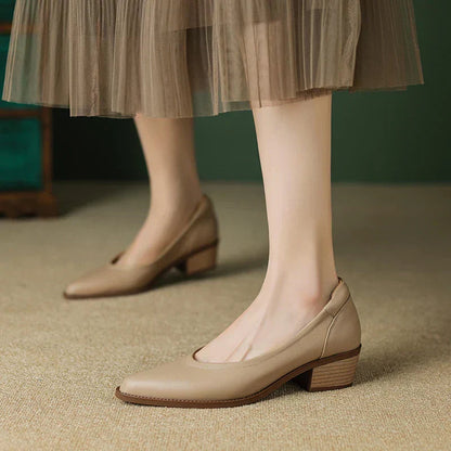 Amara | Women's Pointed Toe Block Heel Pumps Slip On Mid Heel Shoes